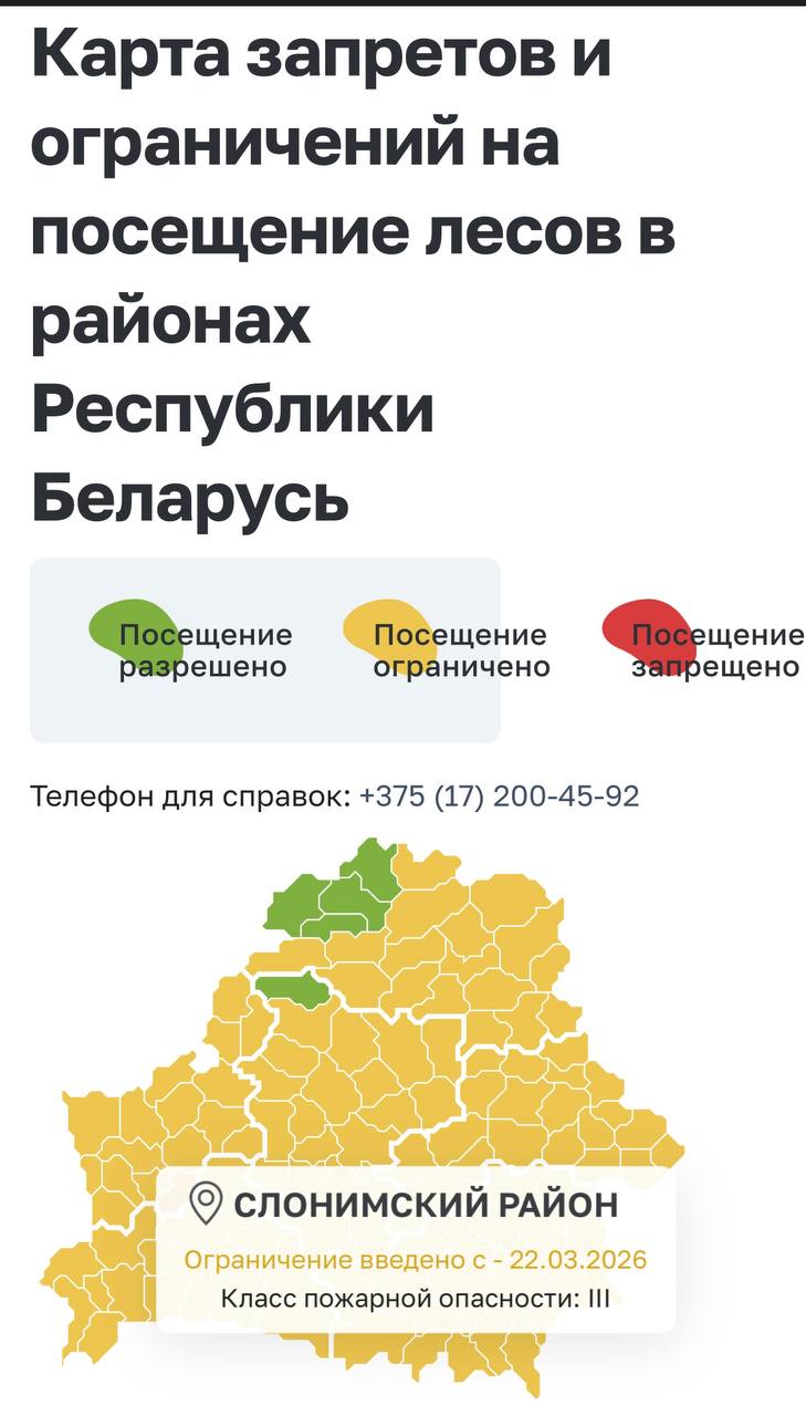 Внимание! С 23.03.2026 г. введено временное ограничение на посещение лесов Слонимского лесхоз