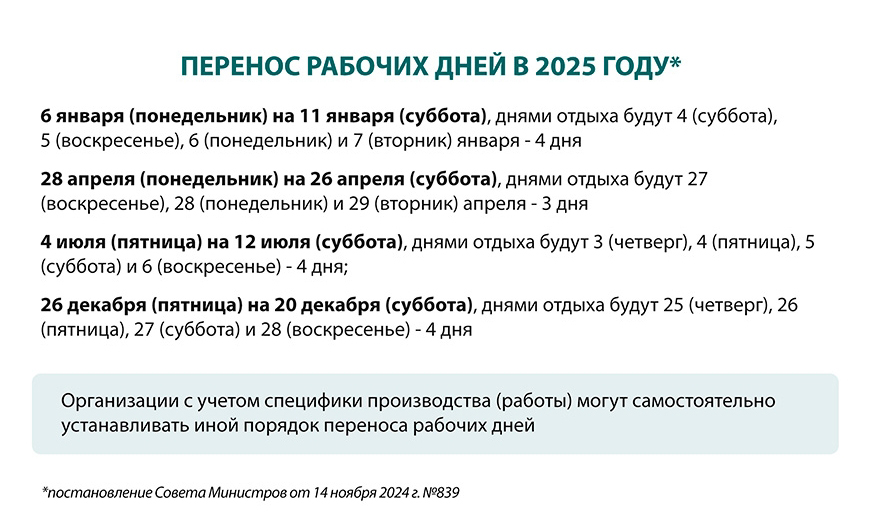 О переносе рабочих дней в 2025 году